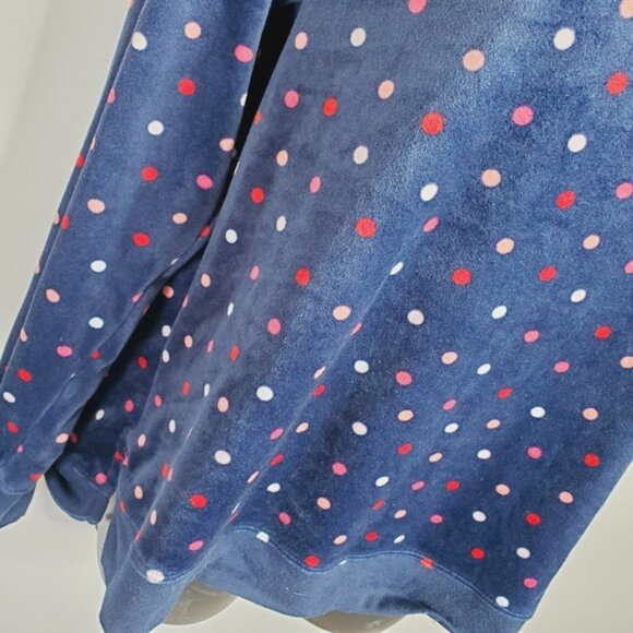 Kate Spade Fleece Velvet Polka Lounge Navy Sweatshirt Sleep Top M - Picture 2 of 8